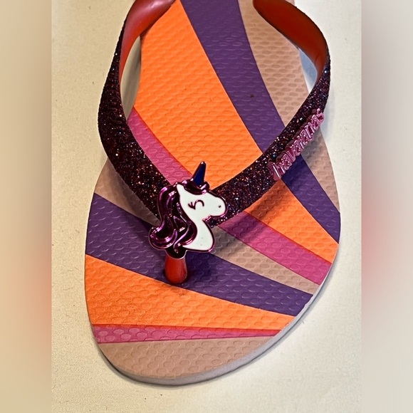 Havaianas flip flops slides sandals Girls 2 pink purple glitter  rainbow unicorn - Picture 10 of 10